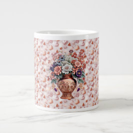 Café Gigante Taza Jumbo de Cerámica Corazones y Flores en Rosa 