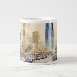 Café Gigante Taza Jumbo Escena Callejera de Riad – Acuarela Ser