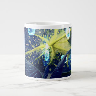 Café Gigante Taza Jumbo Hoja Botánica con Gotitas de Agua