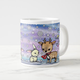 Café Gigante Taza Navideña de Ciervo y Conejito Adorable