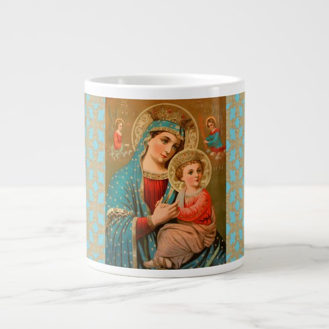 Café Gigante Taza ortodoxa antigua del icono de la madre y del (Frente)