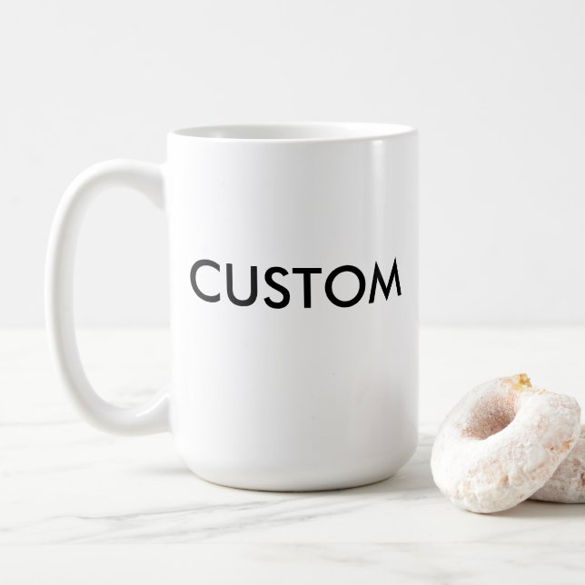 Café Gran taza blanca clásica de 15 oz de personalizado (Con donut)