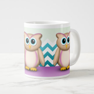 Café Grande Búho lindo - púrpura y taza de Chevron 20oz de la