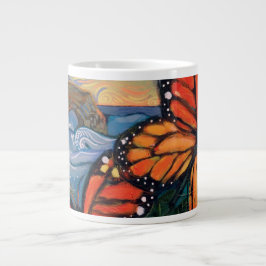Café Grande Mariposas de monarca en la taza natural del jumbo