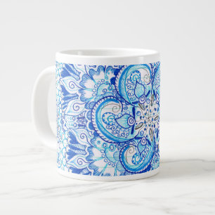 Café Grande taza azul del diseño de la mandala