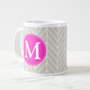 Café Grande Taza del jumbo del monograma de la raspa de