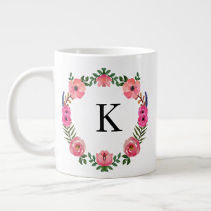 Café Grande Taza floral del monograma de la guirnalda