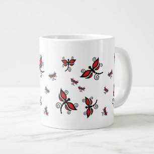 Café Grande Taza negra y roja del jumbo de las libélulas