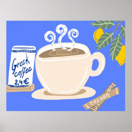Café Griego y Rama de Limón Póster Mediterráneo