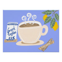 Café Griego y Rama de Limón Póster Mediterráneo