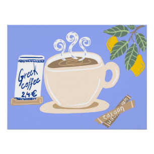 Café Griego y Rama de Limón Póster Mediterráneo