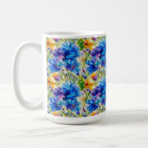 Café Hermosa taza de acuarela arte floral azul 