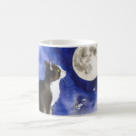 Café Hermoso Gato Esmoquin y Taza de Luna Llena