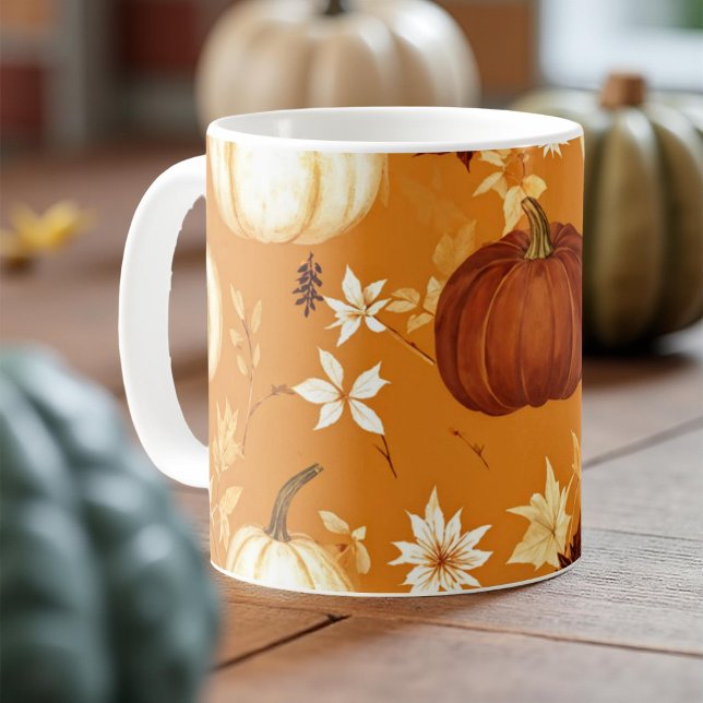 Café Hojas de otoño de la taza de calabaza Naranja (Subido por el creador)