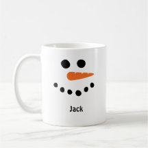 Hombre de nieve enfrenta taza de café. Personaliza