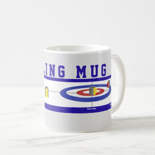 Café Humorístico texto azul de la taza de curling
