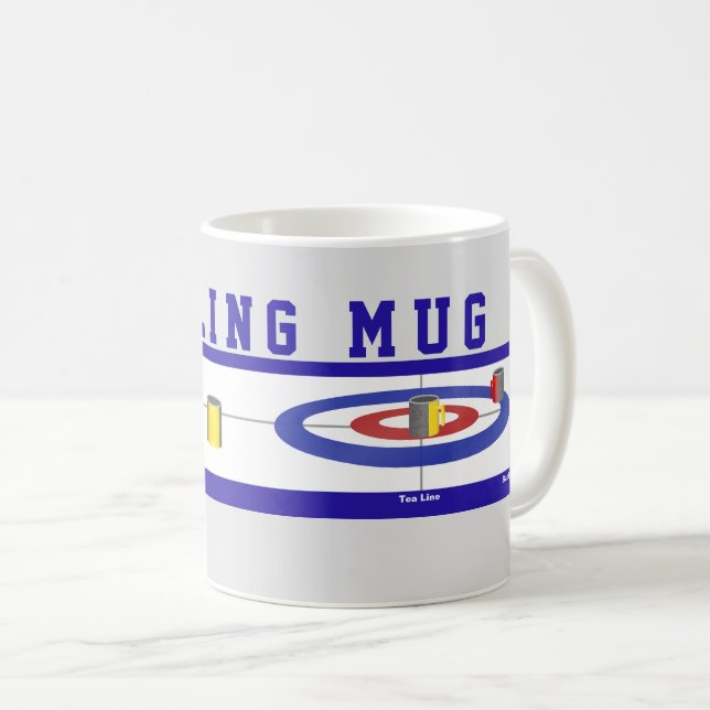 Café Humorístico texto azul de la taza de curling (Anverso derecho)