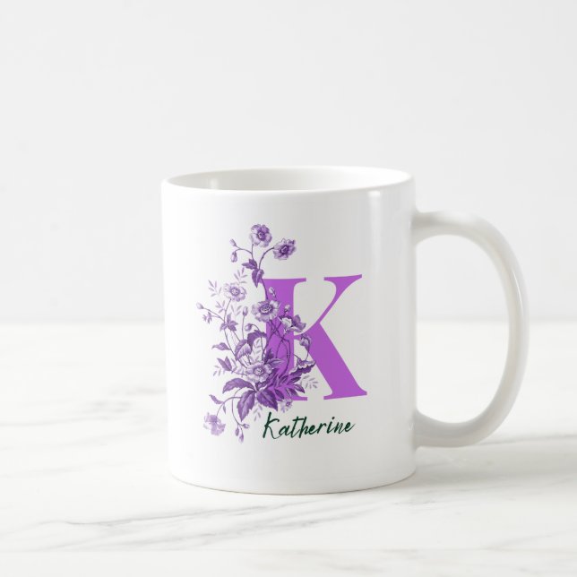 Café Ilustración de Flores Moradas para Taza con Nombre (Derecha)