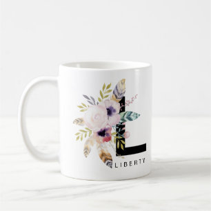 Café Inicial "L" monograma Boho Acuarela de la taza del
