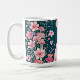 Café Jarrón mágico de flores rosadas Taza de té azul os