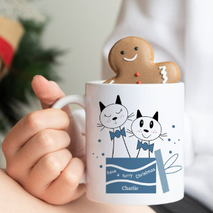 Café La Navidad de un gato lindo presenta la taza (verd
