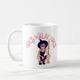 Café Las chicas serán chicas Taza Clásica de Brujas