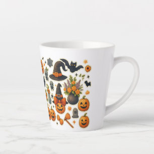 Café Latte Cae de calabaza Sale de la taza de otoño