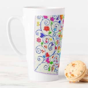 Café Latte Corazones y Remolinos de Mosaico Caprichoso Taza d
