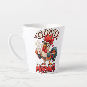 Café Latte Gallina de dibujos animados linda con taza