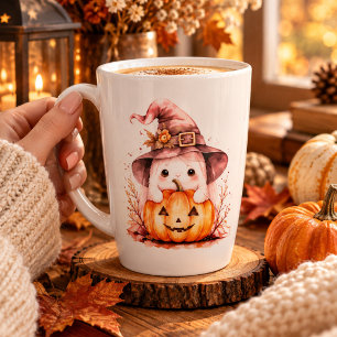 Café Latte Gato Fantasma Adorable con Calabaza Taza de Hall