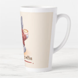 Café Latte Gato "Impulsado por Café" sosteniendo una taza de 
