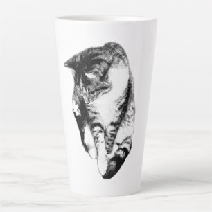 Café Latte Mirando hacia abajo la taza monocroma del gato de