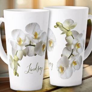 Café Latte Plantilla de nombre de orquídeas blancas Taza de r