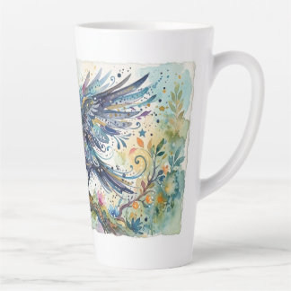 Café Latte Taza abstracta caprichosa de cuervo con acuarela