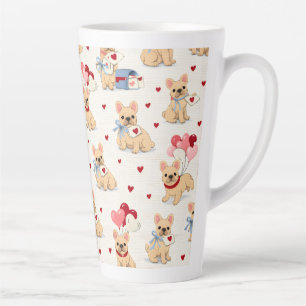 Café Latte Taza adorable de Bulldog Francés con corazones.