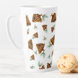 Café Latte Taza Bosque Rústico de Piñas – Diseño Inspirado en