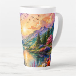 Café Latte Taza colorida Serenidad del lago de montaña