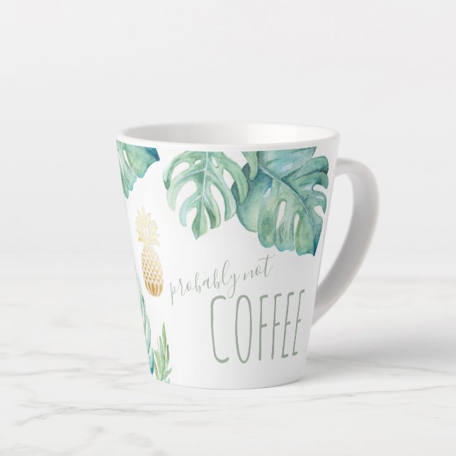 Café Latte Taza con Hojas de Monstera de Acuarela Tropical (Ángulo derecho)