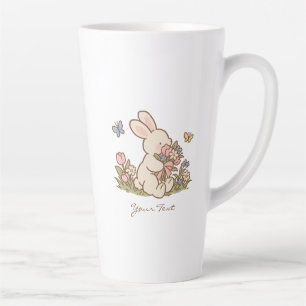 Café Latte Taza con ramo floral de conejito pastel