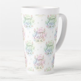 Café Latte Taza de Acuarela Feliz Pascua con Letra a Mano