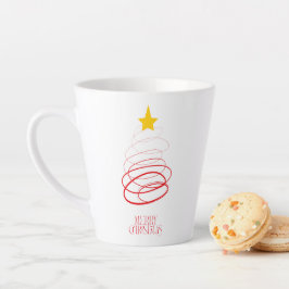 Café Latte Taza de árbol de Navidad rojo minimalista – Feliz
