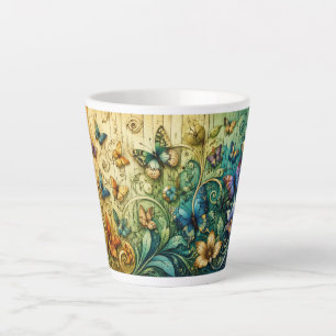 Café Latte Taza de arte con fantasía floral colorida   Natura