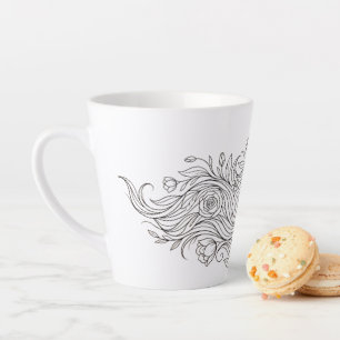 Café Latte Taza de arte con perfil de mujer floral minimalist