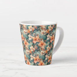Café Latte Taza De Cerámica Con Estampado De Hibisco Tropical