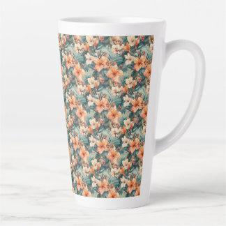 Café Latte Taza de cerámica con estampado de hibisco tropical