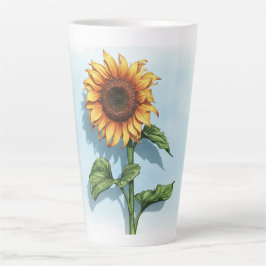 Café Latte Taza de girasol de acuarela rústica