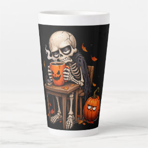 Café Latte Taza de Halloween con Esqueleto bebiendo de una Ca