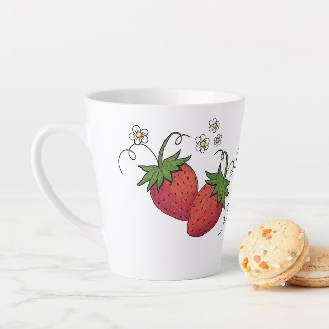 Café Latte Taza de par de fresas (In situ)
