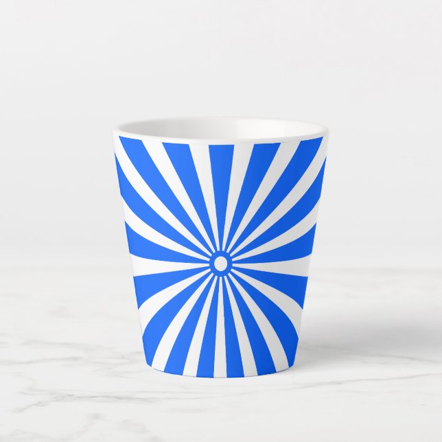 Café Latte Taza de ráfaga radiante azul – Sol geométrico auda (Anverso)