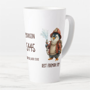 Café Latte Taza de regalo personalizada de bombero pingüino d